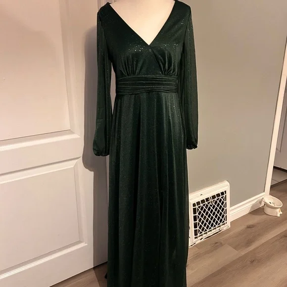 Long Sleeve Sparkly Split Formal Dress - Picture 3 of 3